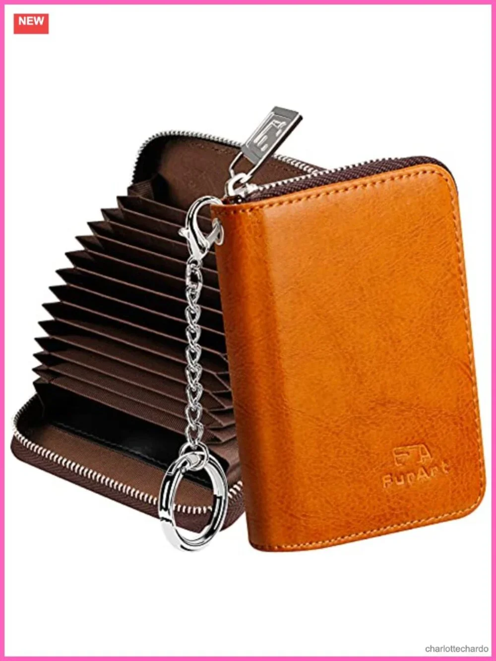 RFID Blocking Zipper Wallet with Key Chain, 16 Slots, Compact Business Card